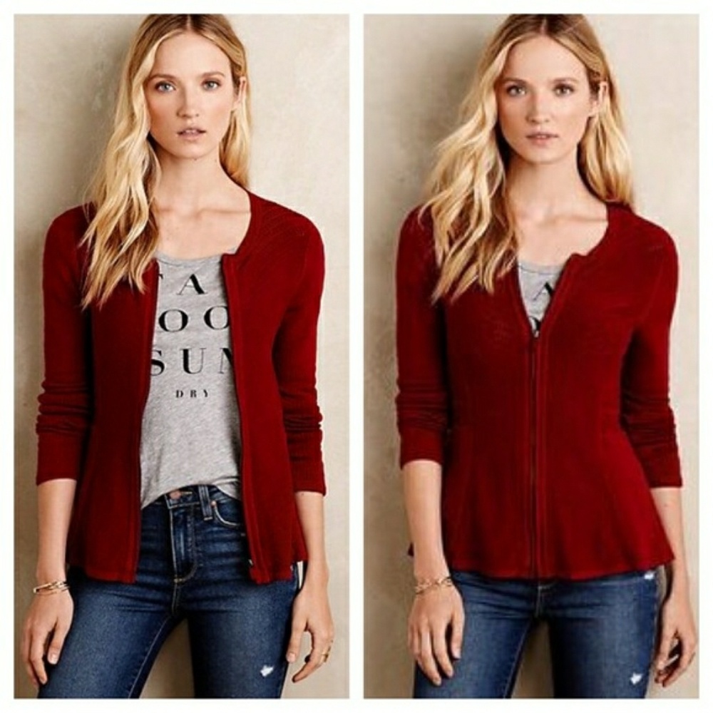 Angel of the North Red Pointelle Zipper Cardigan